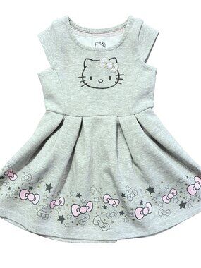 Hello Kitty Toddler Dress 3T Gray Pink Bow Skater Short Sleeve Sanrio Cute